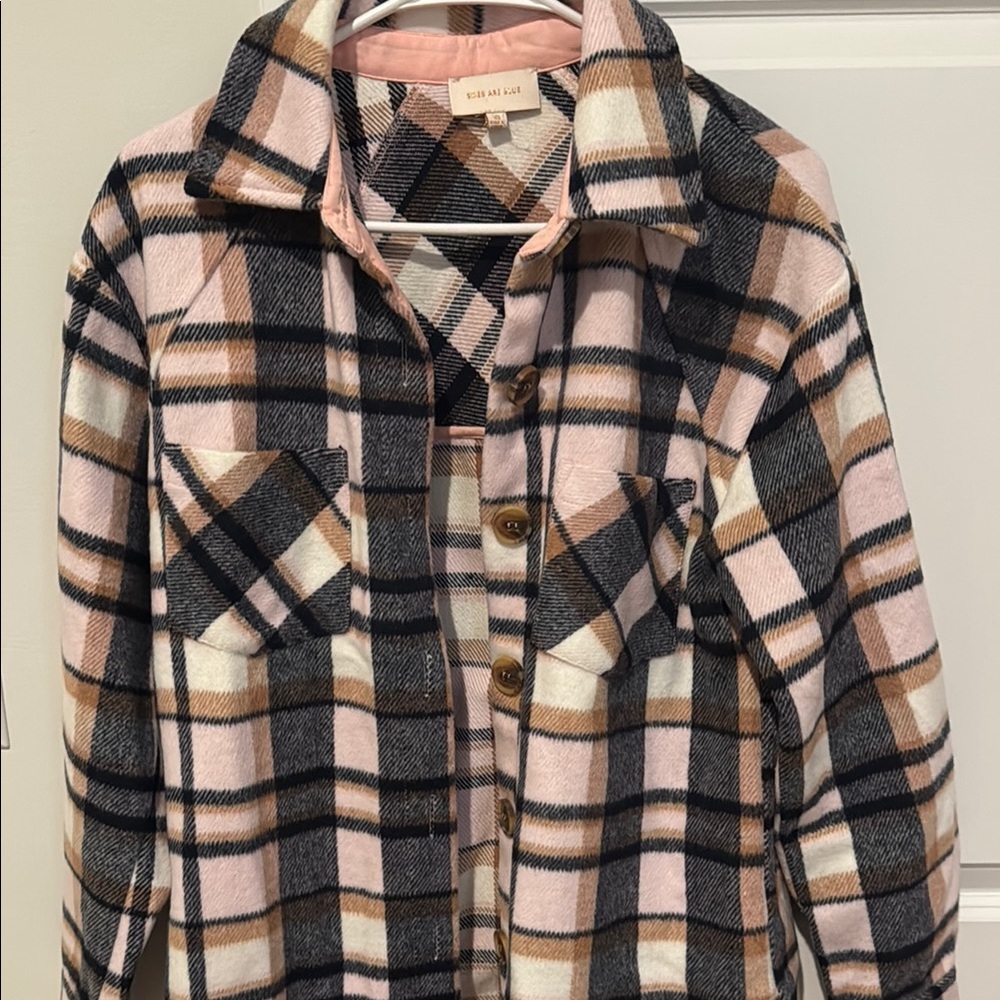 Skies Are Blue Plaid Jacket - Pink, Black, Brown